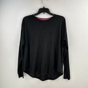 Terez New York Top Womens Blouse Large Black‎ Long Sleeve Zebra Burnout Pullover